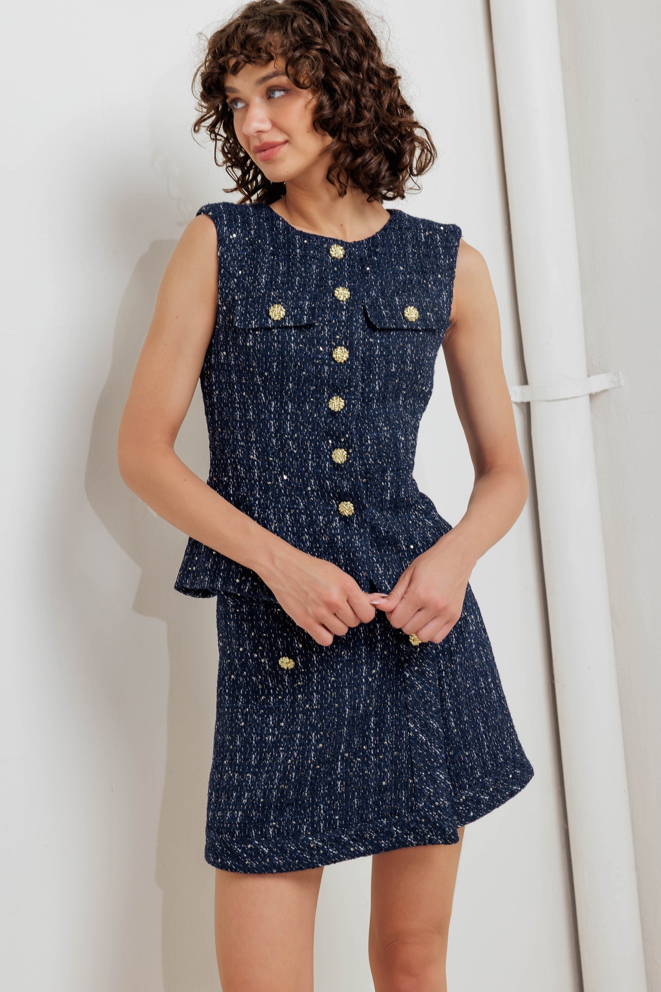 PARISIAN NAVY TWEED SKORT