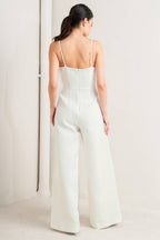 PRISTINE EDGE OFF WHITE WOVEN JUMPSUIT