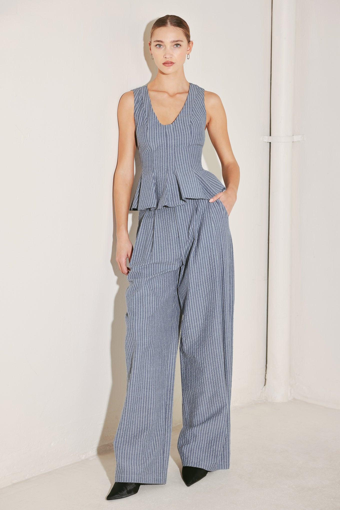 MARINA PINSTRIPE WOVEN SEERSUCKER PANTS