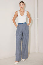 MARINA PINSTRIPE WOVEN SEERSUCKER PANTS