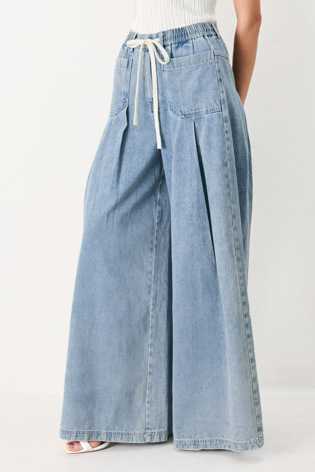 Cloud Wash Palazzo Denim Pants
