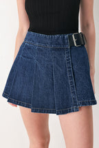 Pleated Denim Skort