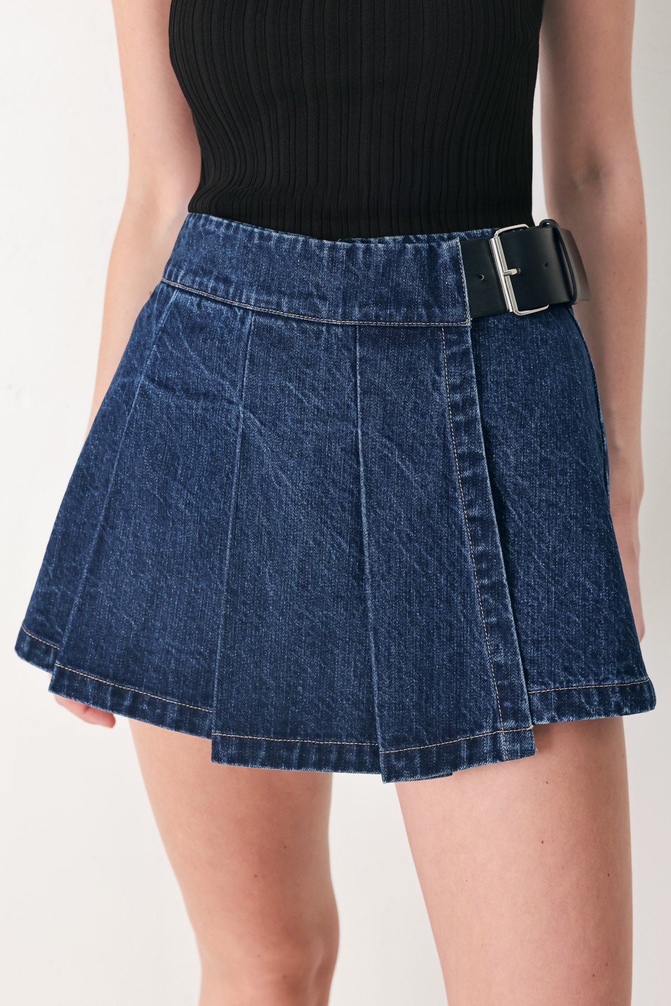 Pleated Denim Skort