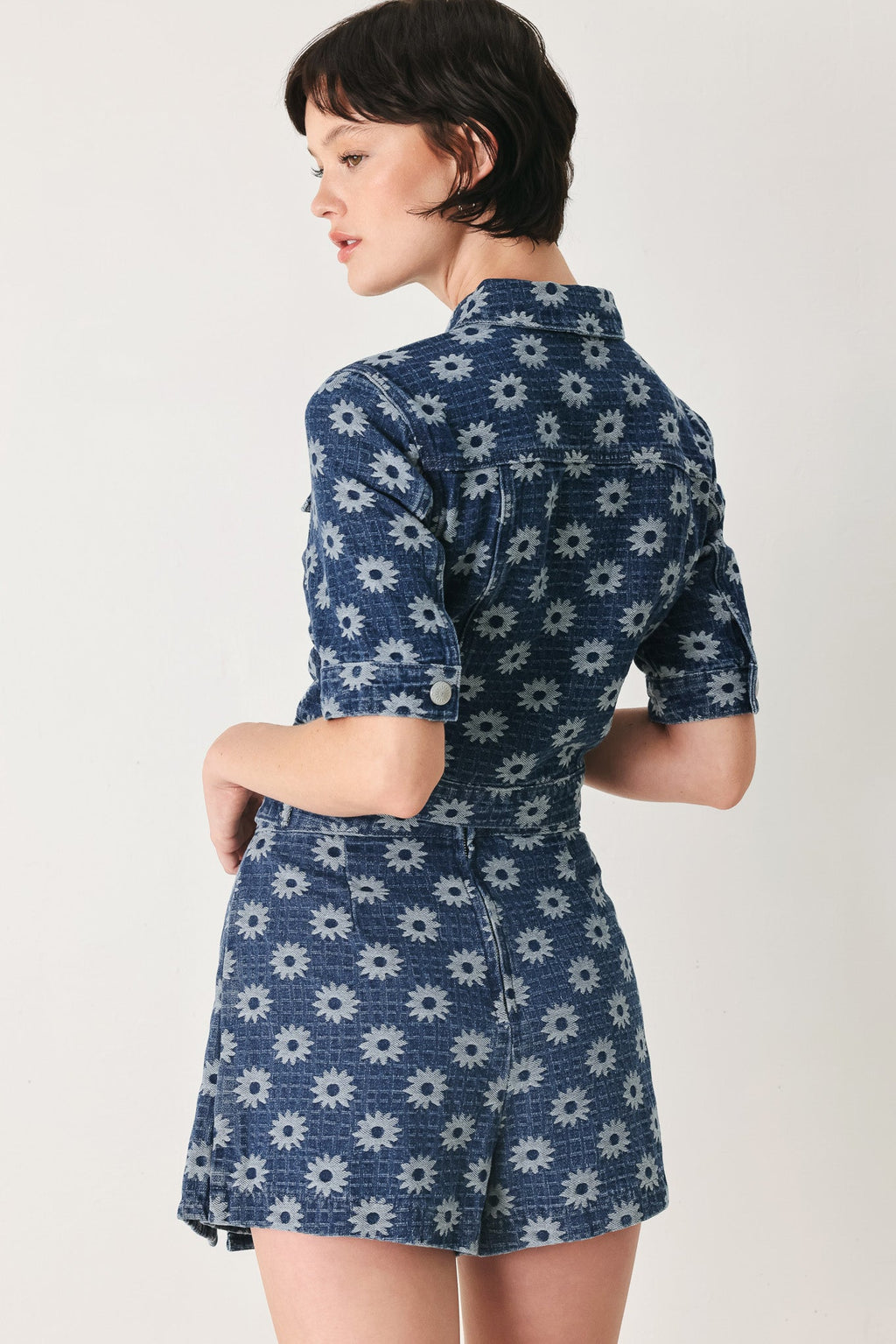 Sweet Daisy Woven Jacquard Denim Skort