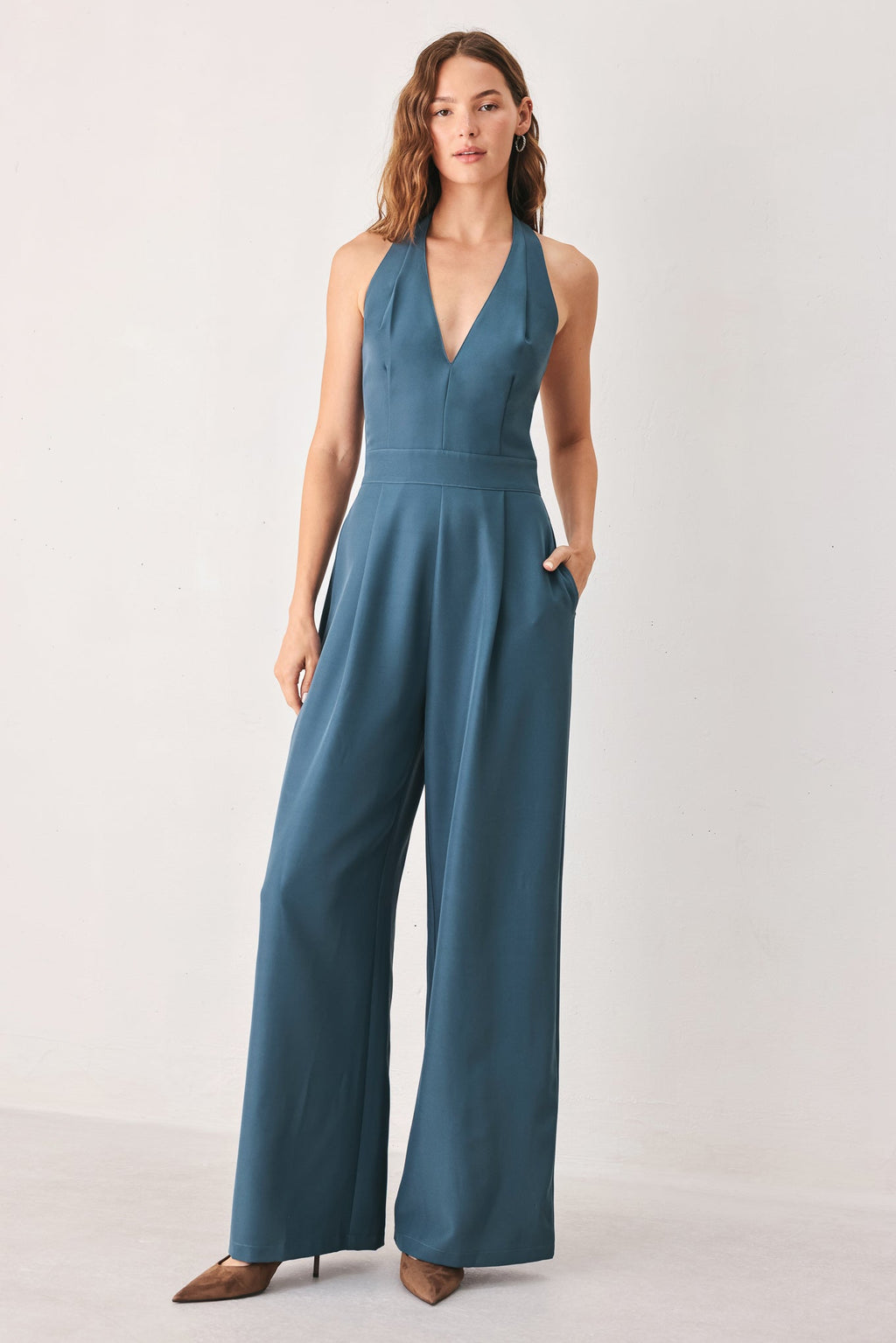 Arctic Blue Halter Wide-Leg Jumpsuit