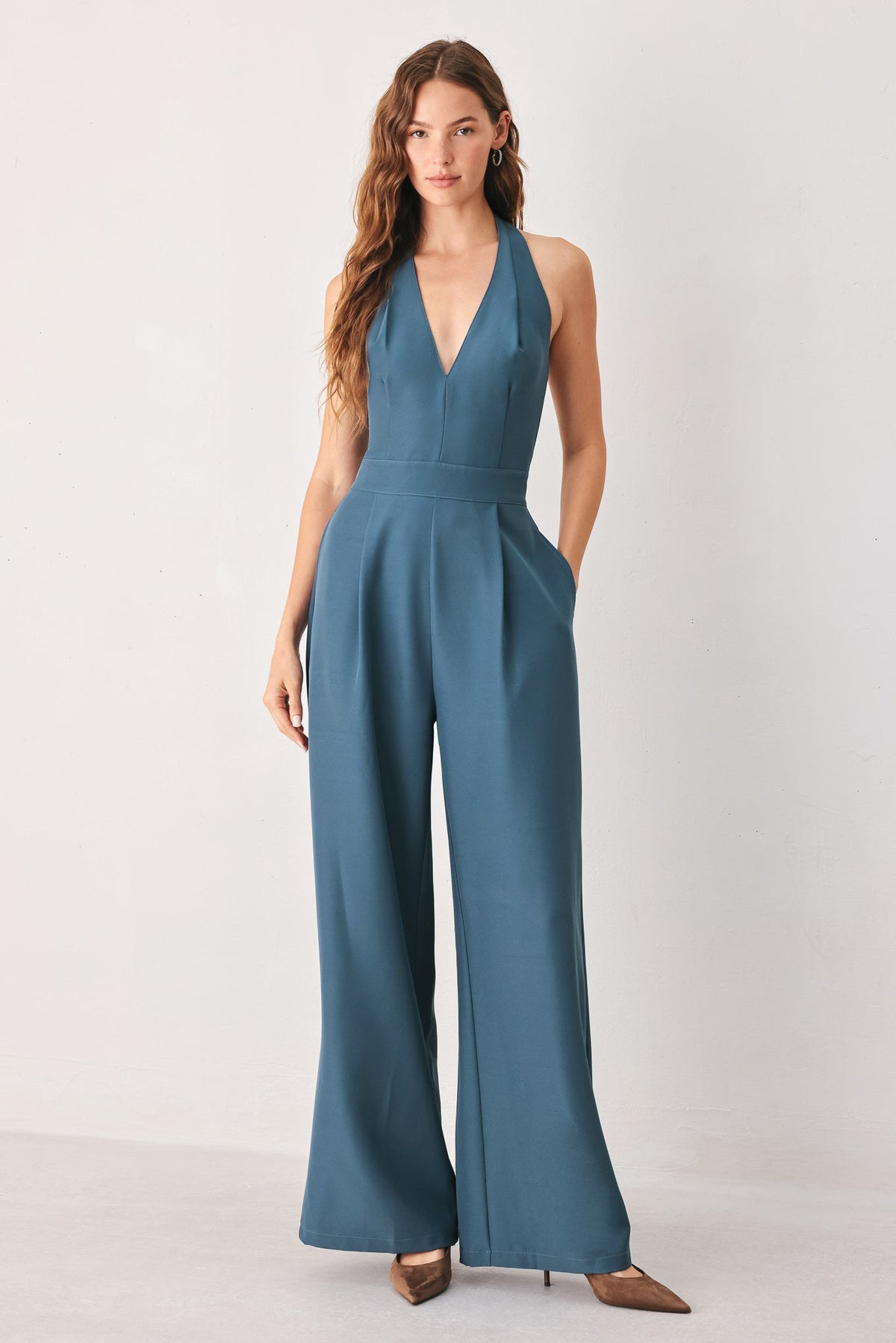 Arctic Blue Halter Wide-Leg Jumpsuit