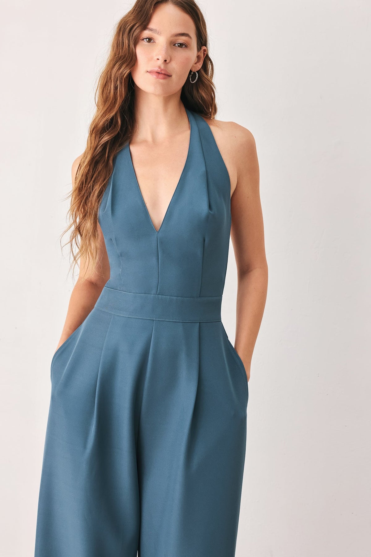 Arctic Blue Halter Wide-Leg Jumpsuit