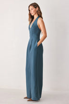 Arctic Blue Halter Wide-Leg Jumpsuit