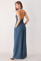 Arctic Blue Halter Wide-Leg Jumpsuit