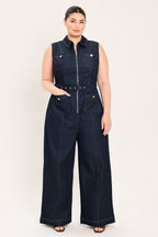 Sleeveless Workwear Denim Jumpsuit