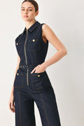 Sleeveless Workwear Denim Jumpsuit