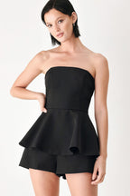Little Black Moment Strapless Peplum Romper