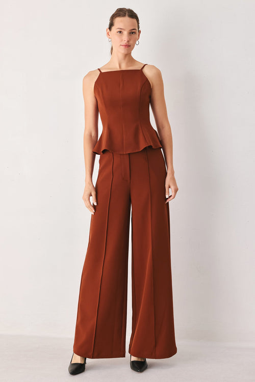Autumn Rust Flowy Wide Leg Pants