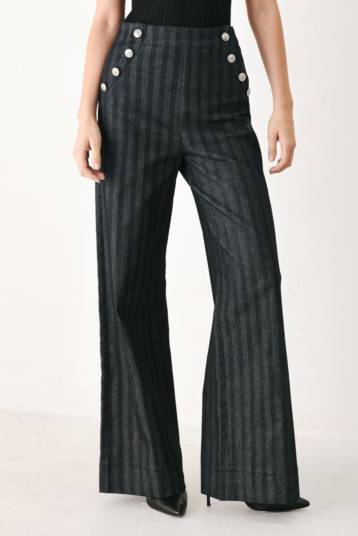Graphite City Pinstripe Wide-Leg Pants