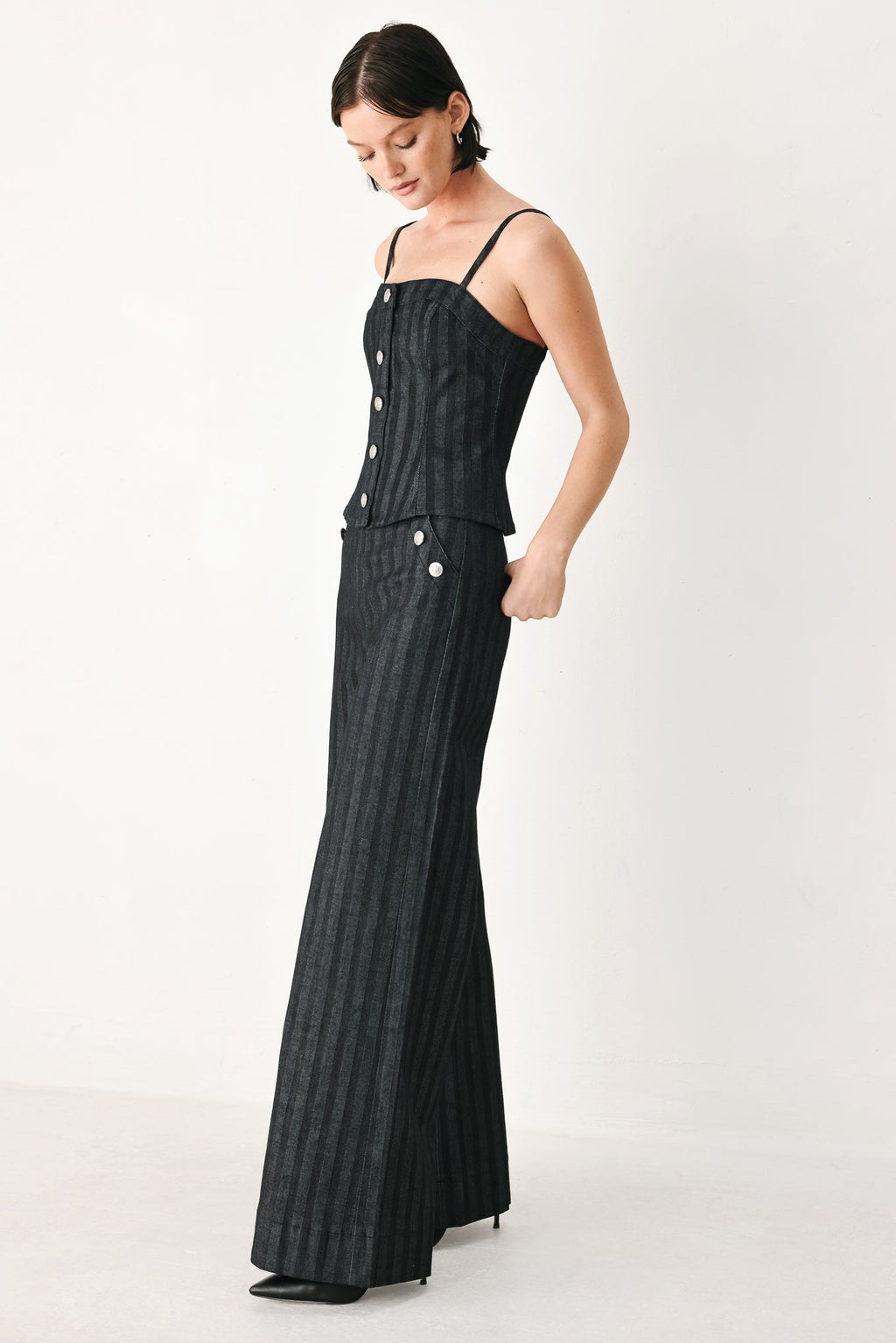 Graphite City Pinstripe Wide-Leg Pants