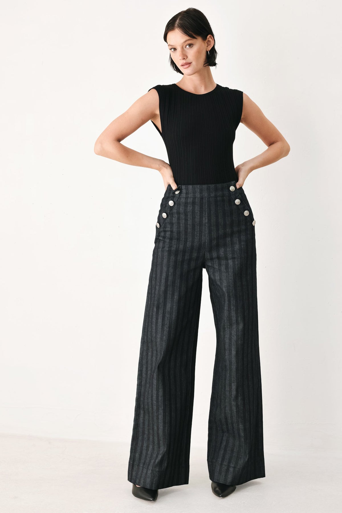 Graphite City Pinstripe Wide-Leg Pants