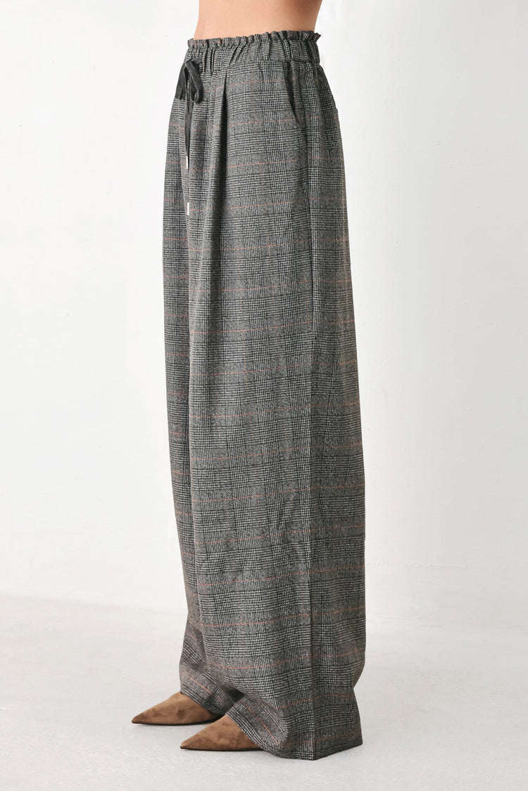 Off the Clock Plaid Drawstring Wide Leg Pants