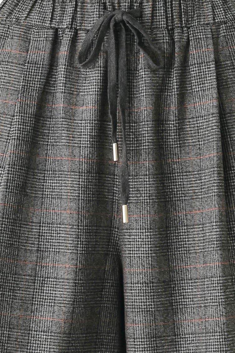 Off the Clock Plaid Drawstring Wide Leg Pants