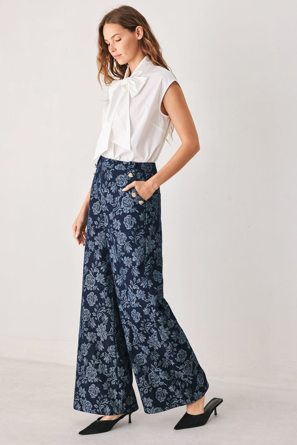 Midnight Rose Jacquard Denim Pants