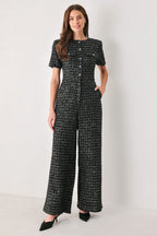 Midnight Tweed Sequin Wide-Leg Jumpsuit