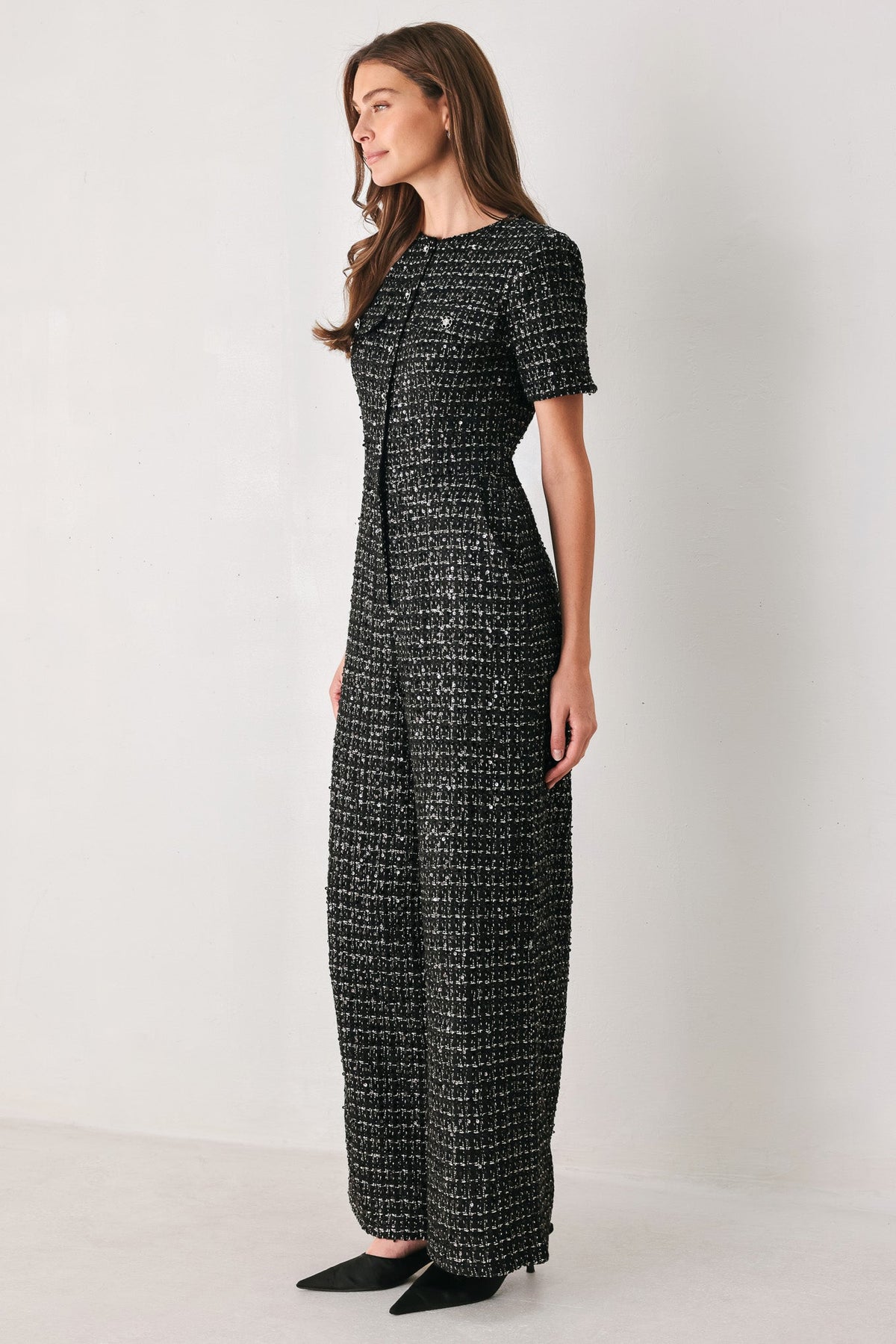 Midnight Tweed Sequin Wide-Leg Jumpsuit