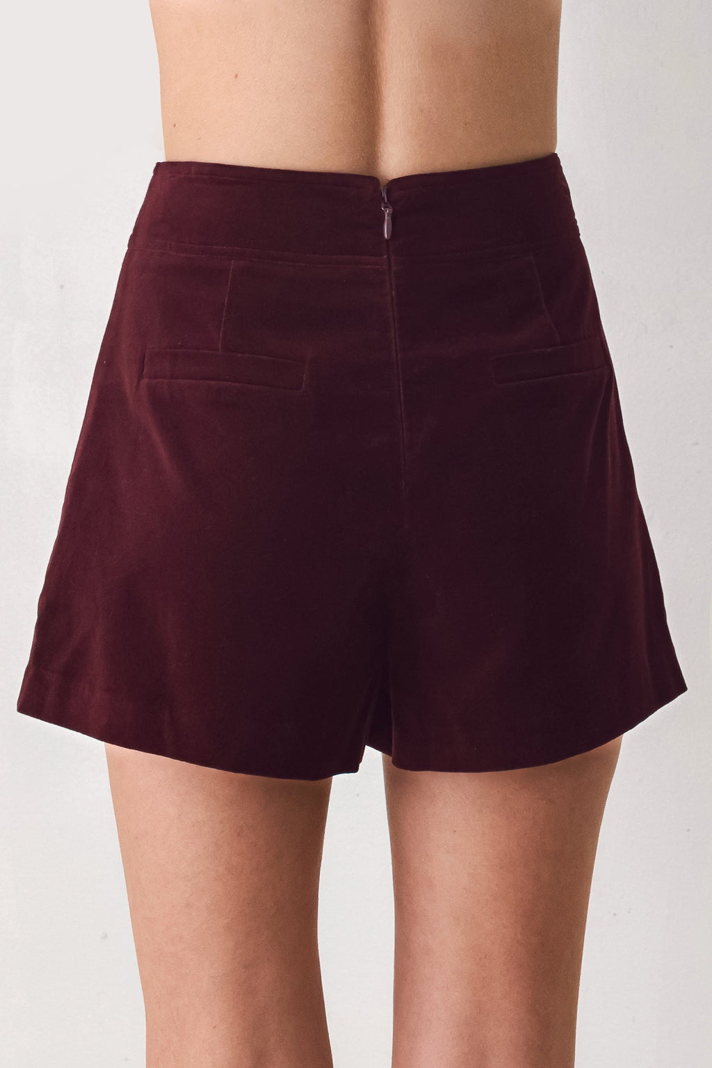 Bordeaux Velvet Burgundy Button-Detail Skort