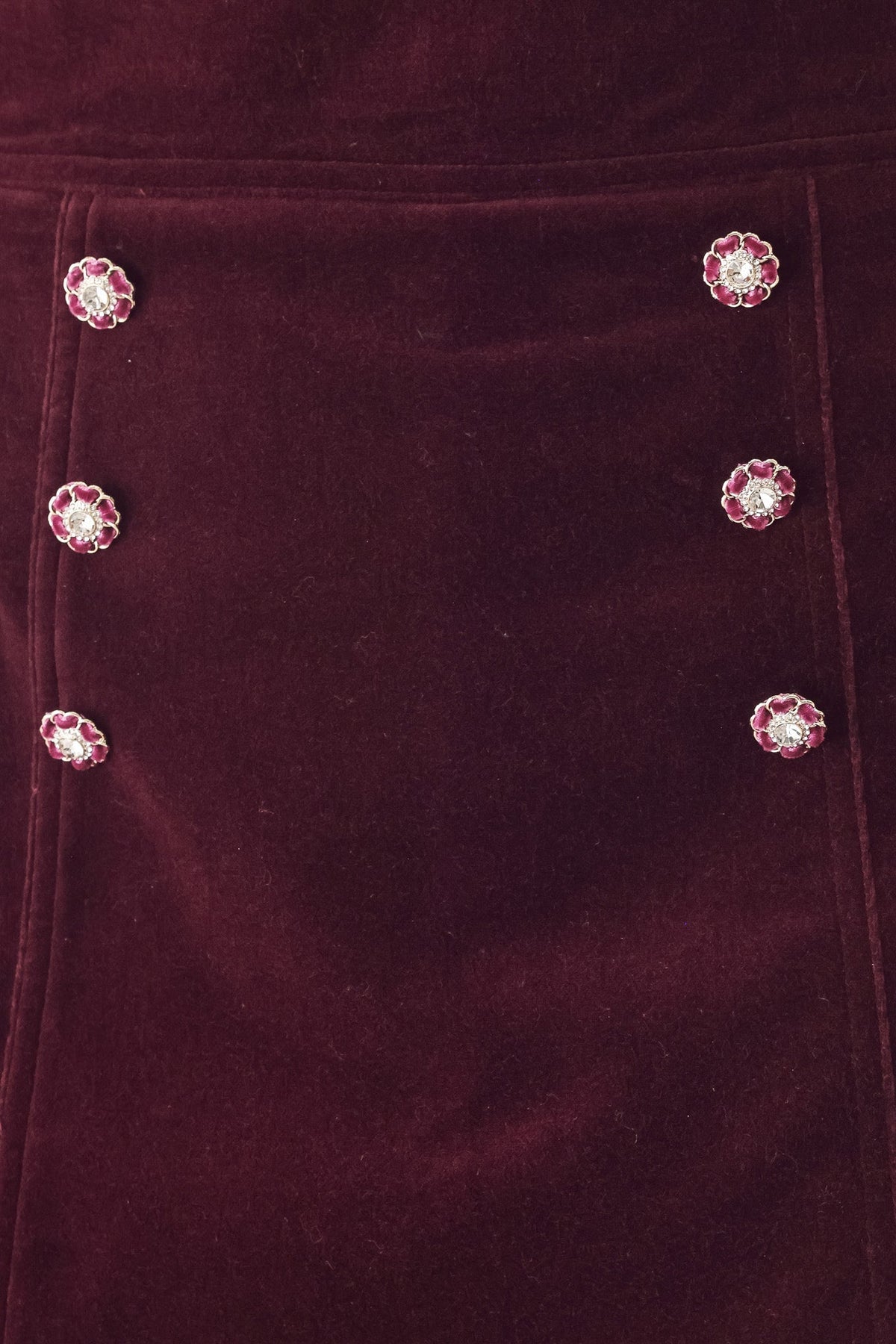 Bordeaux Velvet Burgundy Button-Detail Skort