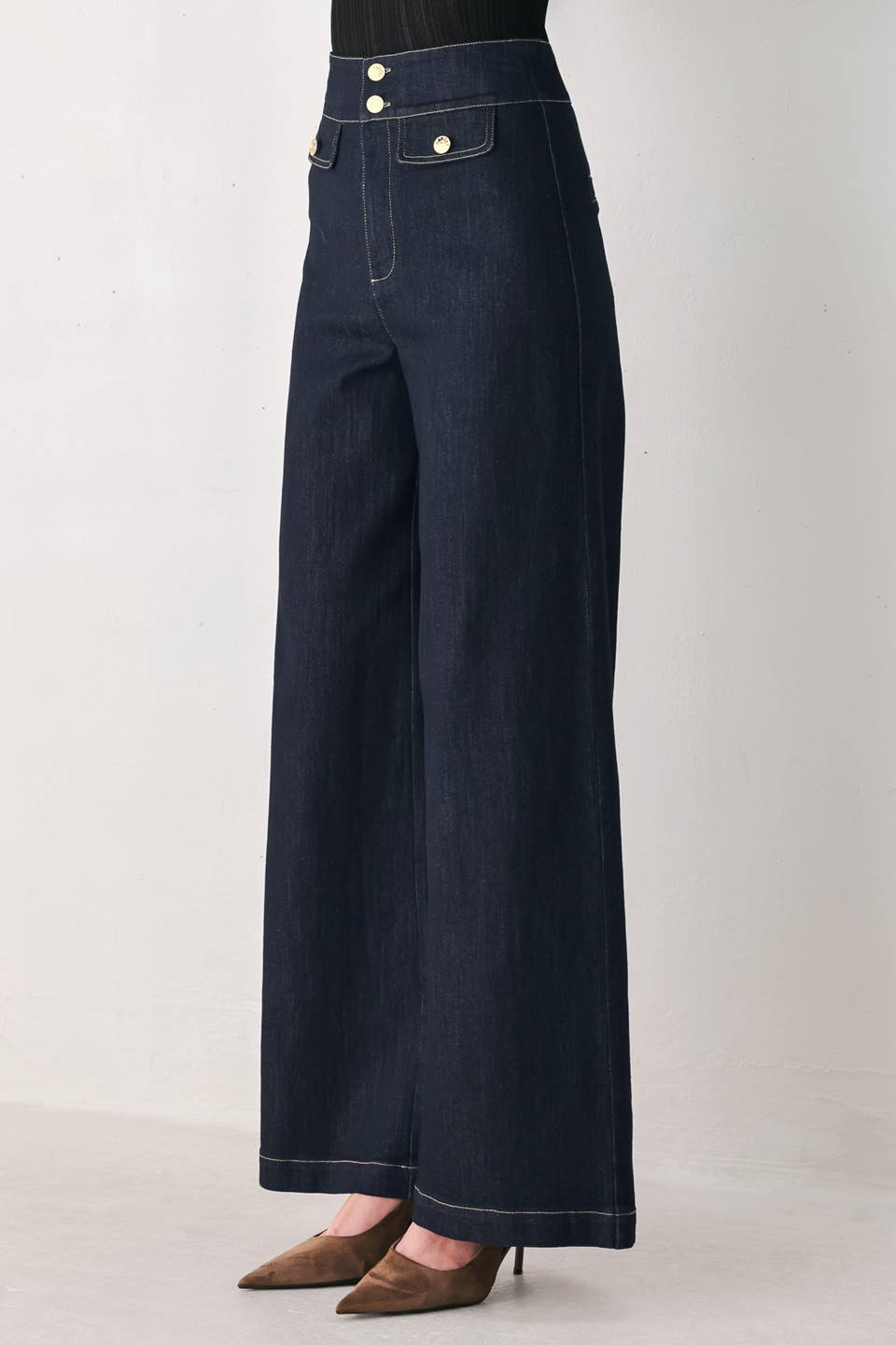 Indigo Icon Dark Indigo Button-Detail Wide-Leg Jeans