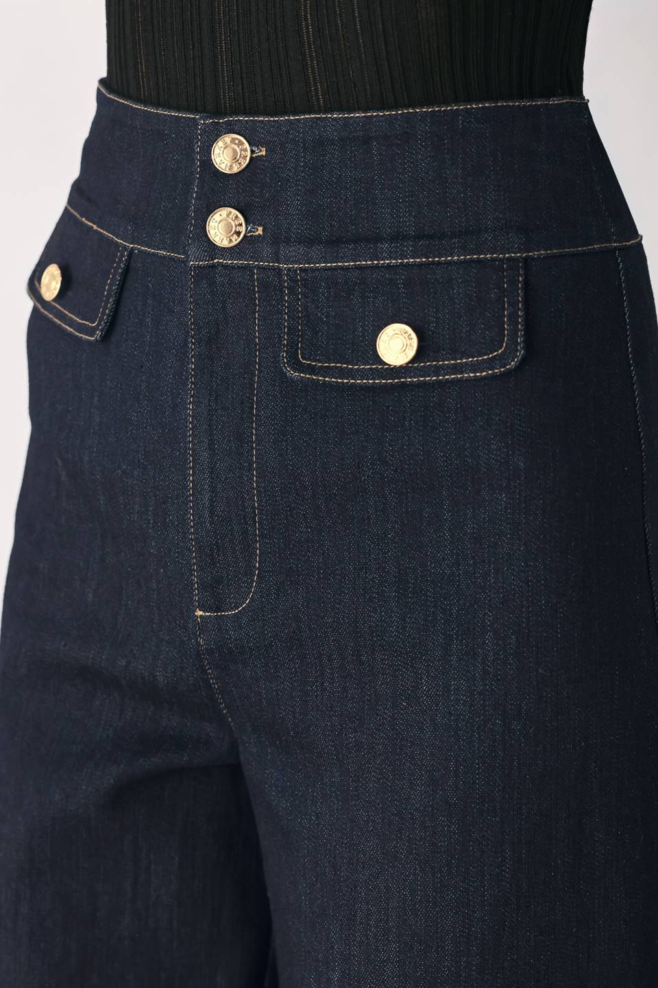 Indigo Icon Dark Indigo Button-Detail Wide-Leg Jeans