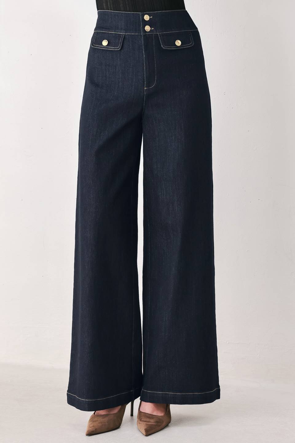 Indigo Icon Dark Indigo Button-Detail Wide-Leg Jeans
