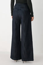 After Hours Indigo Chain-Trim Wide-Leg Jeans