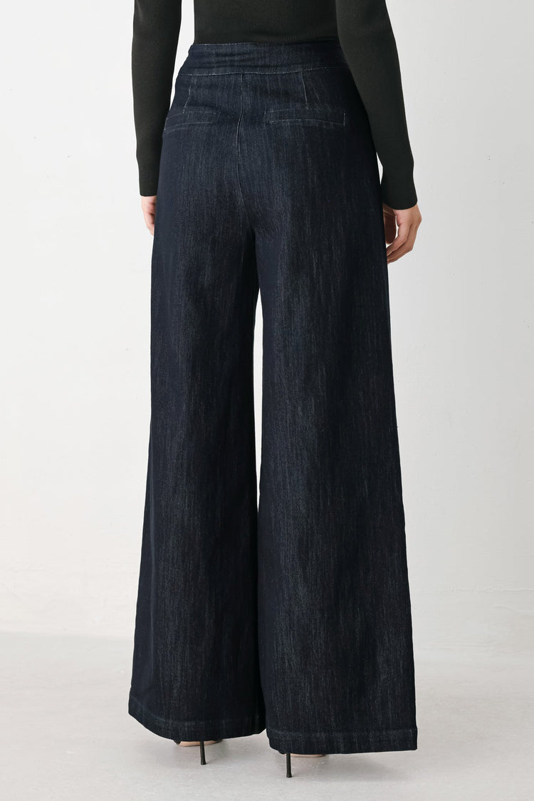After Hours Indigo Chain-Trim Wide-Leg Jeans