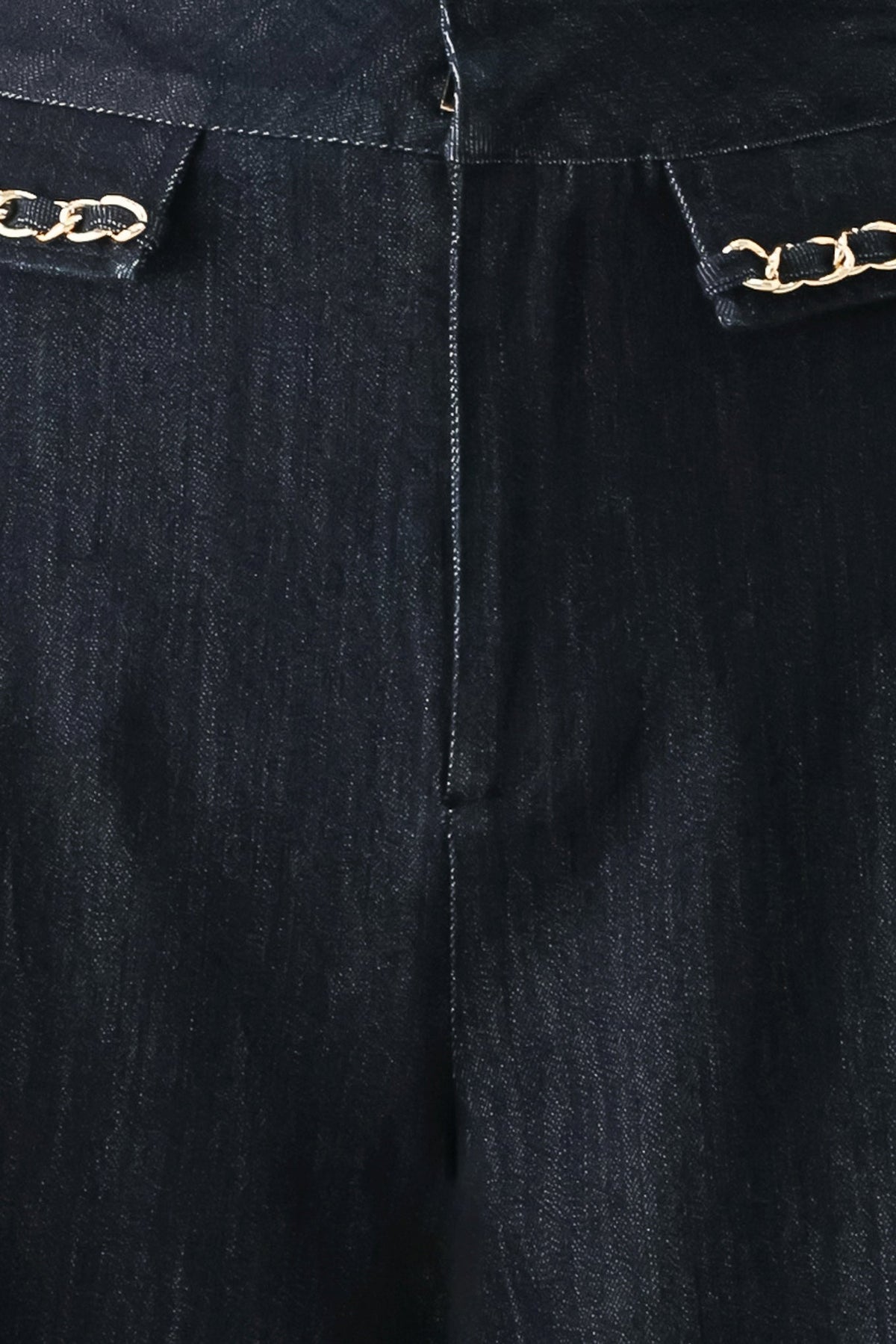 After Hours Indigo Chain-Trim Wide-Leg Jeans