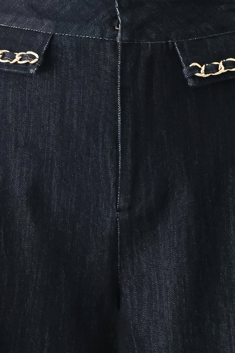 After Hours Indigo Chain-Trim Wide-Leg Jeans