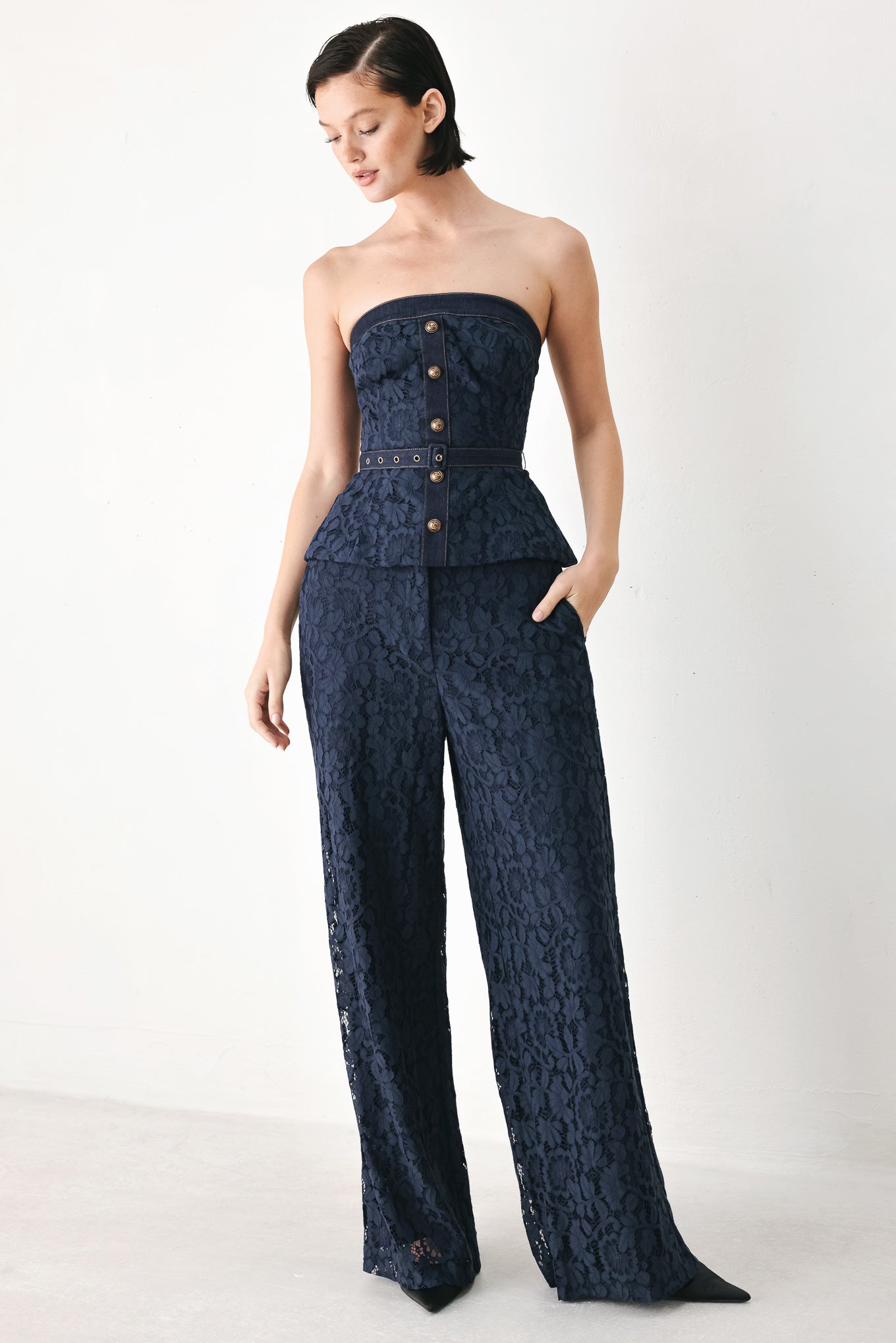 Midnight Petal Flow Lace Pants