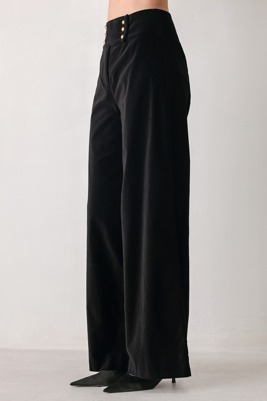 Velvet Command Black Button-Waist Wide-Leg Pants