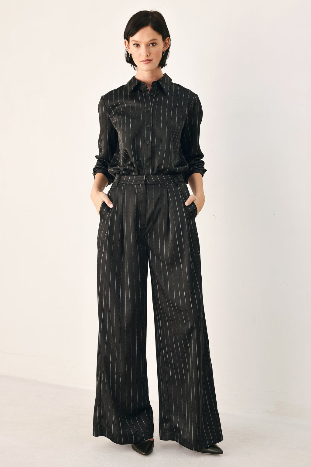 City After Dark Striped Wide-Leg Pants