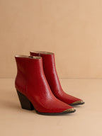 The Frankie | Red Snake Skin Pointed Toe Cap Bootie