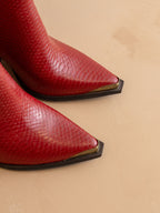 The Frankie | Red Snake Skin Pointed Toe Cap Bootie
