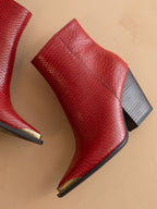 The Frankie | Red Snake Skin Pointed Toe Cap Bootie