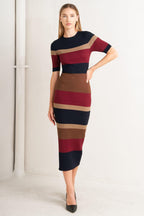 Fall Rhythm Color-Block Midi Sweater Dress
