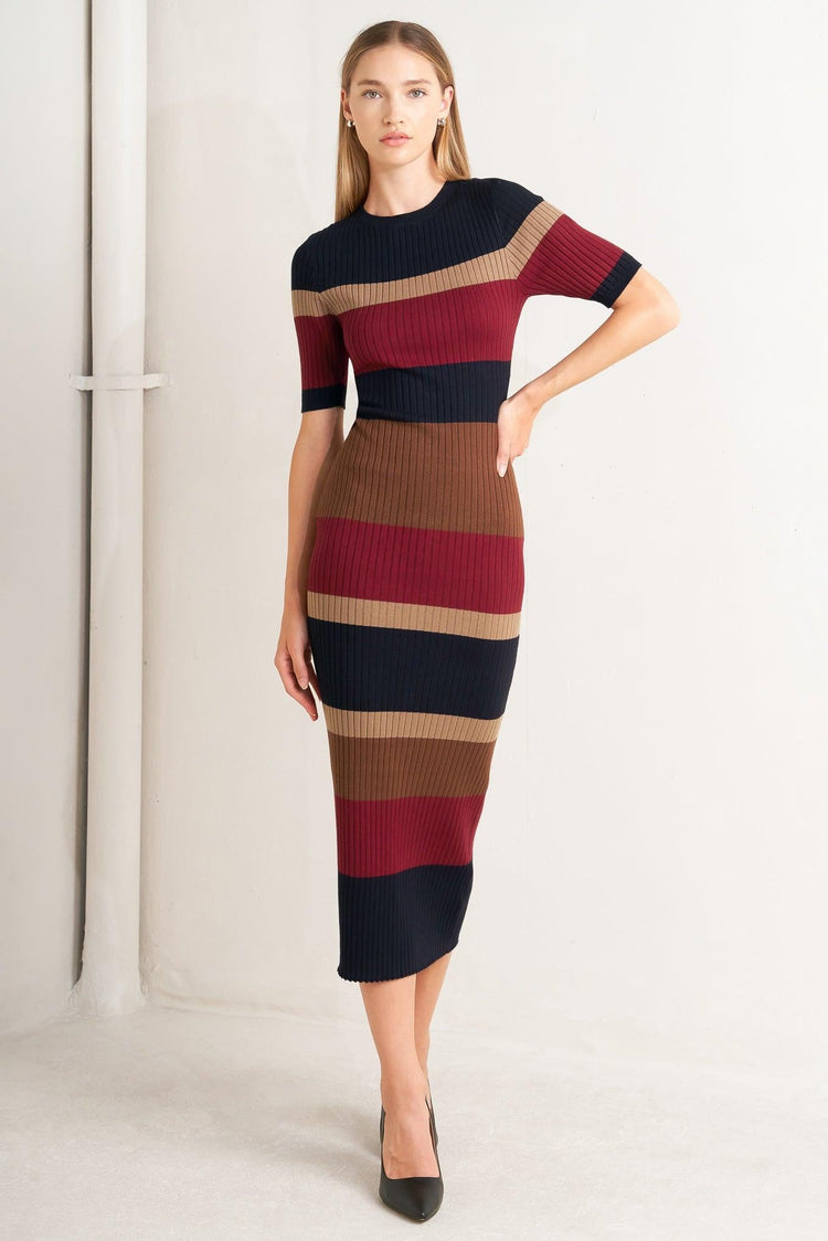 Fall Rhythm Color-Block Midi Sweater Dress