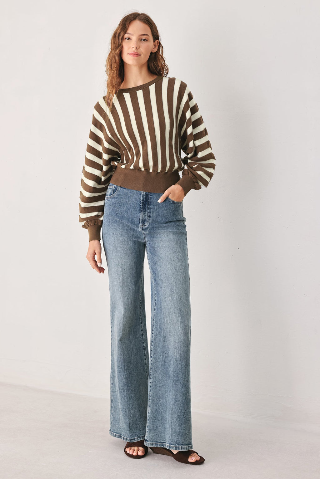 Cappuccino Vertical Stripe Knit Top