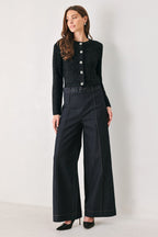 Jeweled Midnight Black Button-Down Cardigan