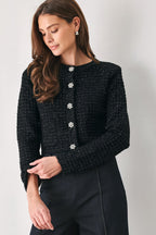 Jeweled Midnight Black Button-Down Cardigan