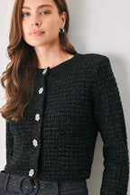 Jeweled Midnight Black Button-Down Cardigan
