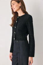 Jeweled Midnight Black Button-Down Cardigan