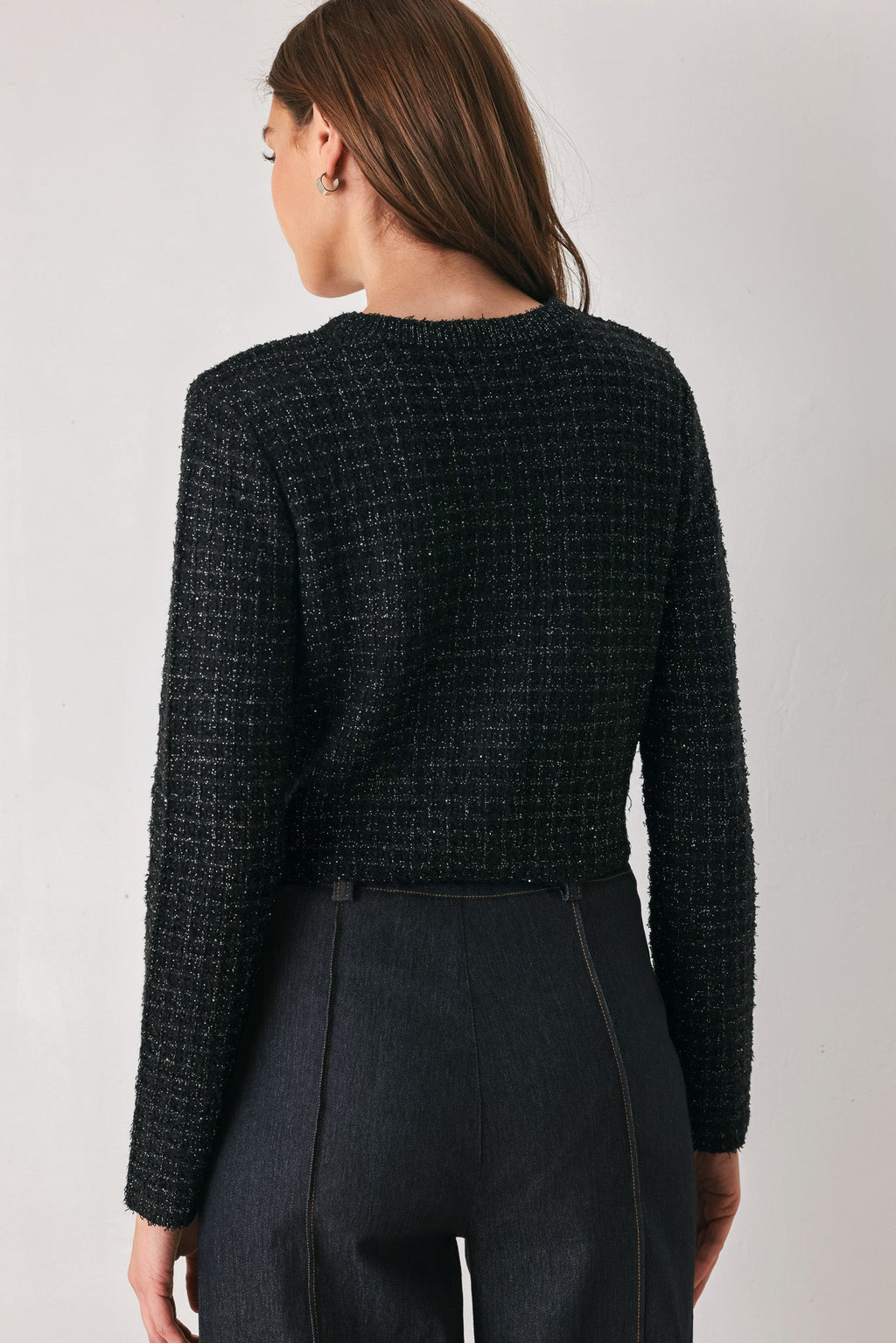 Jeweled Midnight Black Button-Down Cardigan