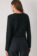 Jeweled Midnight Black Button-Down Cardigan