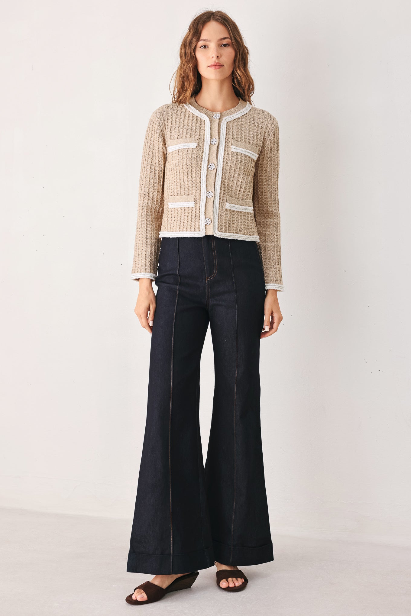 Camelia Contrast-Border Cardigan